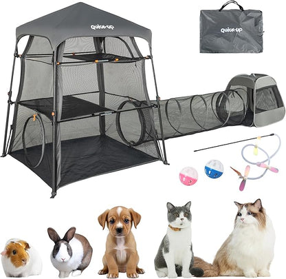 Cat Enclosure Kitten and Tower Tent for Indoor and Outdoor,3 Tier Cage Inside,Outdoor Catio,Portable and Foldable,Two Doors Design; Play Tunnel + Cube(with Three Ways)…
