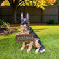German Shepherd Statue Outdoor Decorations – Dog Statues Outdoor Sitting German Shepherd with Replaceable Solar Light & Welcome Sign for Porch Décor