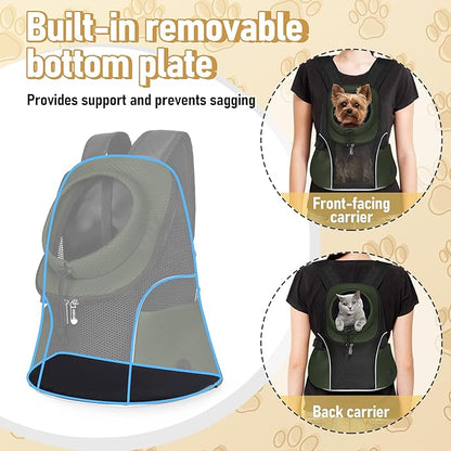 WOYYHO Pet Dog Carrier Backpack Small Dog Front Backpack Ventilated Mesh Dog Travel Back Pack with Safety Belt for Travel Hiking Cycling Outdoor Adventures (Size M: 5-9 lbs, Army Green)
