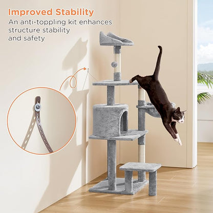 Yaheetech 57in Multi-Level Cat Tree Tower with Extended Platform, Padded Perch, Scratching Posts, and Ball — Indoor Activity Center for Large Cats
