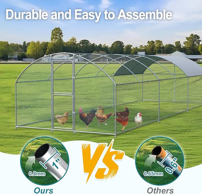 Large Chicken Coop, Chicken Coops for 30 Chickens, Chicken Runs for Yard with Water Poof & UV Resistance Cover, Dome Roof Chicken Coop Run with Double Lockable Doors for Outdoor Backyard