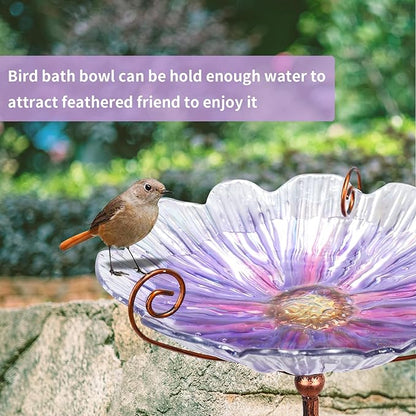 MUMTOP 31 Inch Height Glass Birdbath Birdfeeder with Metal Stake Garden Yard Outdoor Purple