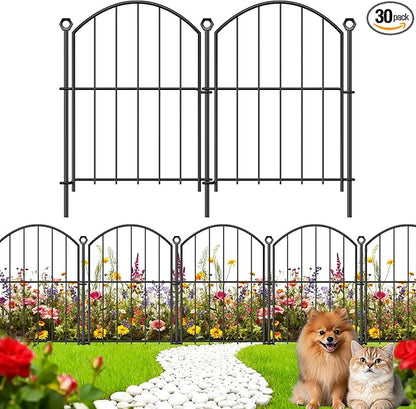 Decorative Garden Fence 17in x30ft, 30 Pack Rustproof Metal No Dig Fence Animal Barrier for Dog, Arched Flower Bed Edging Ornamental Wire Border Panel Fencing (Black, 30 Panels-17in(H) x30ft(L))