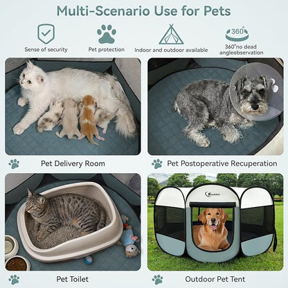 Pink Puppy Playpen for Middle Dog Cat, Dogs Tent Crate Cage Indoor/Outdoor, Portable Pop Up Dog Kennel with Carrying Bag for Rabbits, Removable Top (Grey with Pad, Large)