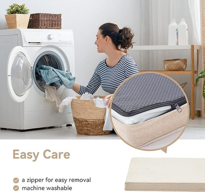 Memory Foam Medium Dog Bed, Cooling Dog Beds for Medium Dogs, Washable Orthopedic Pet Bed for Crate with Joint Relief Memory Foam, Waterproof Liner and Plush Cover (29"x 18", Beige)