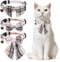 Cat Collar with Bells Breakaway, Bowtie Cat Collar for Boy Girl Cats with Removable Shirt Collar, Cute Plaid Kitten Collar with Bell & Pendant Adjustable, 3 Pack Beige Cat Collars