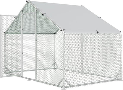 4ever2buy Large Metal Chicken Coop with Run Walk-in Poultry Cage Chicken Runs House Pen Cage Spire Roofed Chicken Coops with Anti-Ultraviolet Cover for Outdoor Backyard Farm Use 9.8’L x 6.6’W x 6.4’H
