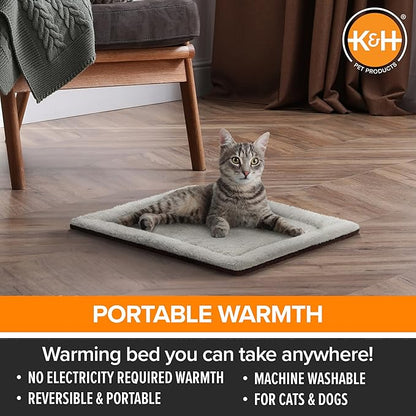 K&H PET PRODUCTS Self-Warming Cat Bed Pad, Self Heating Pad for Outdoor Cat Houses, Warming Mat for Indoor Pet Beds & Furniture, Reversible Blanket, Washable - Small 21 X 17in Oatmeal/Chocolate