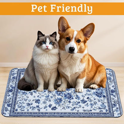 Blue Flower Dog Food Mat,Absorbent Pet Feeding Mat for Food and Water Bowl,Quick Dry Dog Placemat Non Slip Rubber Backing Waterproof Pet Supplies 12" x 20"