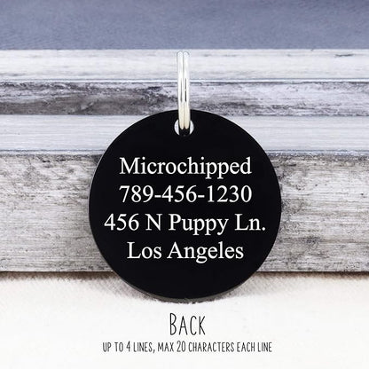 UltraJoys Stainless Steel Pet ID Tag Dog Name Tags Personalized Front and Back Engraving, Customized Dog Tags and Cat Tags, Optional Engraved on Both Sides, Round Tag with Vine Design 2, Large Black