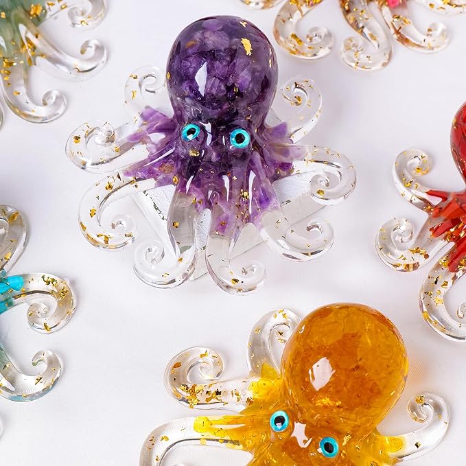 Natural Crystal Green Aventurine Gravel Octopus Resin Marine Animals Fish Tank Decorative Ornaments Statue Healing Home Decor Ladies Gift