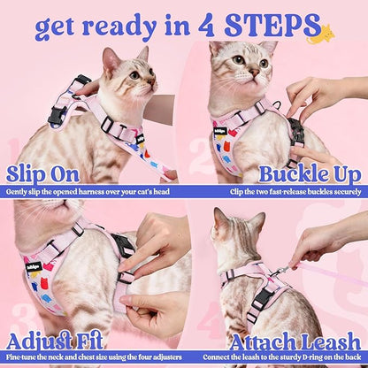 rabbitgoo Cat Harness and Leash for Walking, Escape Proof Soft Adjustable Vest Harnesses for Cats, Easy Control Breathable Reflective Strips Jacket, Purrty Pink, S