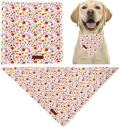 Floral Dog Bandana, UP URARA PUP Flowers Triangle Bid Scarf for Medium Large Dogs, Cotton Kerchief for Girl Boy Puppies, Cute Spring Blossom Bandana,S