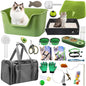 Cat Starter Kit 37pcs Essentials & Supplies Gift - Included Cat Litter Box, Pet Carrier Bag, Grooming Tools, Catnip Toys and More Stuffs for All Life Stages Pets Indoor Outdoor