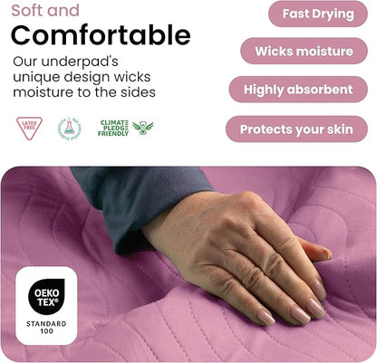 IMPROVIA® Washable Underpads, Heavy Absorbency Reusable Incontinence Pads for Kids, Adults, Elderly, and Pets, Waterproof Protection Floor (Pink and White, 34" x 36" - Pack of 4)