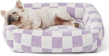 LE SURE Cute Dog Bed for Medium Dogs - Washable Pet Beds,Cozy Rectangle Orthopedic Sofa with Jacquard Shaggy Plush & Anti Slip Bottom,30x24x8inches