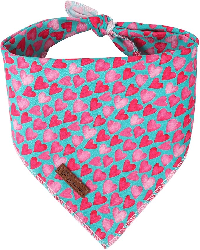 Valentine Dog Bandana - Pink Heart Triangle Bid Scarf for Small/Medium Dogs & Cats, Cotton Kerchief for Girl/Boy Pets, Adorable Puppy Bandana