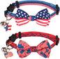 ADOGGYGO American Flag Cat Collars with Bow Bell, Breakaway Pet Bowtie Collar Red Blue Star Flag 4th of July Collars for Girl Boy Cats Kittens