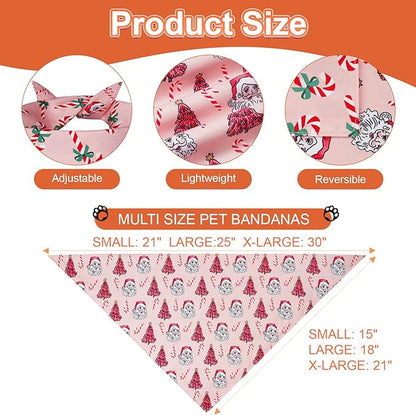 Cute Christmas Dog Bandanas Small 2PCS, 4 Pattern Holiday Scarf for Boy and Girl, Triangle Reversible Bibs Breed for Puppy Pets