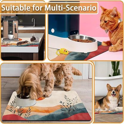 Absorbent Pet Dog Bowl Mat for Food and Water, Pet Cat Food Feeding Mat with Non Slip Rubber Backing, Dog Food Mats for Floors Waterproof, 16"x24"