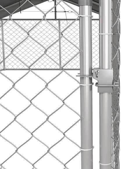 PawHut Outdoor Dog Kennel, Heavy Duty Dog Run Outdoor Fence with Waterproof Cover, Galvanized Chain Link, Secure Lock, for Large Sized Breeds, Chickens, Ducks, 20' x 7.5' x 5'
