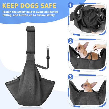 SlowTon Dog Carrier Sling - Thick Padded Shoulder Strap Adjustable Dog Carriers for Small Dogs, Puppy Carrier Purse for Pet Cat with Front Zipper Pocket Safety Belt Machine Washable (Grey Mesh S)