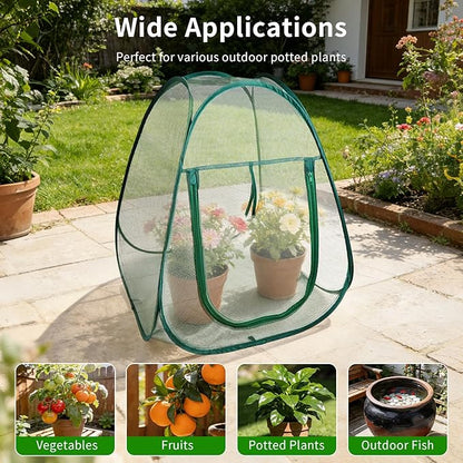1PC Mesh Plant Protector Tent from Animals, 28X28X32Inch Pop Up Garden Netting Cover Large Green Crop Cage Plant Protection Tent to Protect Outdoor Potted Plants Flowers Fruits from Deer Birds Cat