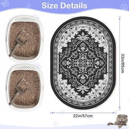 Bienbee Cat Litter Mat, 33" x 22" Large Size Litter Box Mat Rug with Non-Slip Bottom,Urine and Water Proof, Easy to Clean Cat Supplies Essentials for Indoor Kitty Kitten Floor, Black L