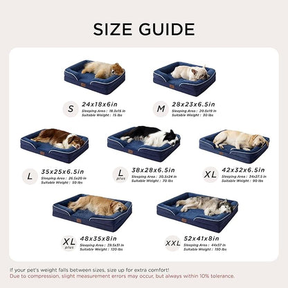 Bedsure L Plus Orthopedic Dog Bed for Large Dogs - Washable Dog Cat Bed Waterproof, L Plus Big Comfort Dogs Couch Sofa with Washable Removable Cover, Pet Bed with Nonskid Bottom, Blue Navy, 38"
