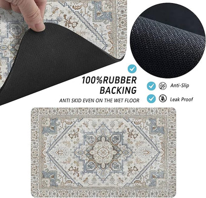 Dog Food Mats for Floors, Absorbent and Quick-Drying Pet Cat Food Mat,Anti-Fouling and Easy-to-Clean Pet Feeding Mat,Dog Bowl Mat for Messy Drinking Water Bowls.17 x27, Bohemia Style