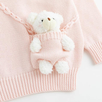 Simplee kids Baby Girl Knit Sweater with Bear in The Pocket Toddler Pullover Sweater Cute Fall Winter Clothes