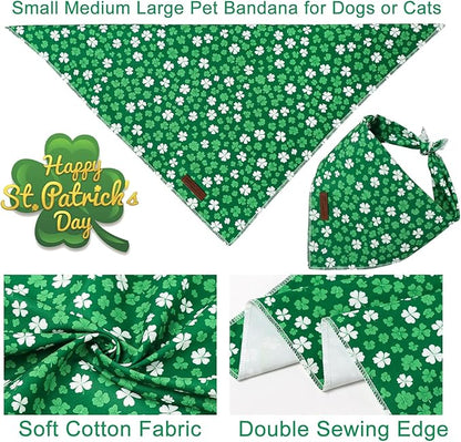 St. Patrick's Dog Bandana, UP URARA PUP Shamrock Triangle Bid Scarf for Medium Large Dogs, Cotton Kerchief for Girl Boy Puppies, Cute Spring Green Bandana,L