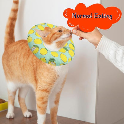 Cat Cone Collar Soft, Adjustable Cat Recovery Collars Kitten Cones to Stop Licking, Cute Donut Neck Collar After Surgery, Elizabethan Collar for Cats After Spay (Green Lemon, Small)