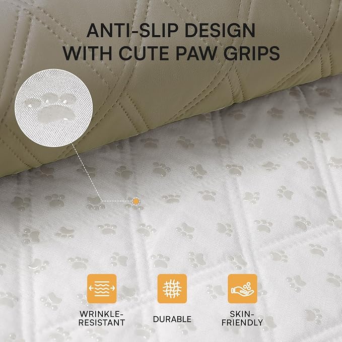 Luciphia 100% Waterproof Couch Cover Blanket for Dogs Anti-Slip Pet Couch Protector Sofa Mat Puppy Cat Blanket with Non-Slip Bottom, Taupe White, 68x82 Inch