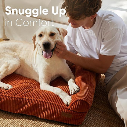 FUKUMARU Dog Couch Bed, Corduroy Cozy Cat Bed for Indoor Cats with Washable Cover, 28in Waterproof Orthopedic Dog Beds Sofa for Small Dogs and Large Cats, Cute Warm Cotton Pet Sofa, Orange