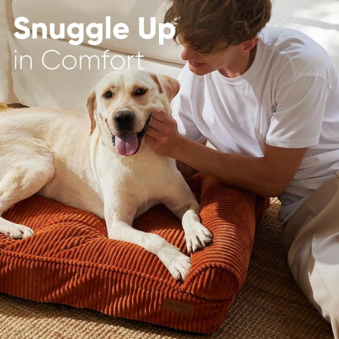 FUKUMARU Cute Dog Bed, Waterproof Corduroy Dogs Couch, 36in Orthopedic Pet Sofa for Medium to Large Dogs Dog, Warm Cotton Pet Bed with Washable Cover, Orange