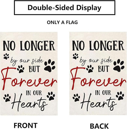 Pet Memorial Garden Flag No Longer By My Side Forever in Our Heart 12x18 Inch Double Sided Burlap Pawprints Lost Pet Cat Dog Bereavement Gift Outdoor Yard Decor