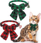 SCENEREAL Christmas Cat Collar with Bell & Stylish Bowtie, Classic Red Green Plaid Pattern Breakaway Cat Collars Accessories for Boy Girl Small Cats, Holiday Xmas Kitten Costumes for Female Male Pets