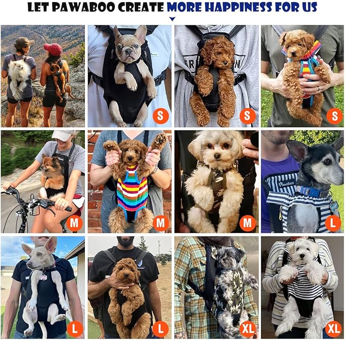 Pawaboo Pet Carrier Backpack, Adjustable Pet Front Cat Dog Carrier Backpack Travel Bag, Legs Out, Easy-Fit for Traveling Hiking Camping for Small Medium Dogs, Large Size, Black Daisy