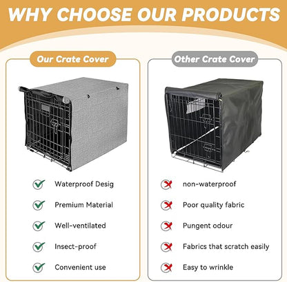 Dog Crate Cover - Double Door Waterproof Pet Kennel Cover, Durable 600D Polyester Protective Cage Cover for 24 Inch Dog Crate - Grey