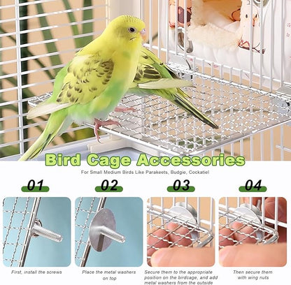 Stainless Steel Bird Perch for Cage, Open-Grid Easy Clean Parrot Perch Stand Platform, Claw-Friendly Grip Bird Cage Accessories for Cockatiel, Conure, Budgie, Parakeet, Small Medium Birds