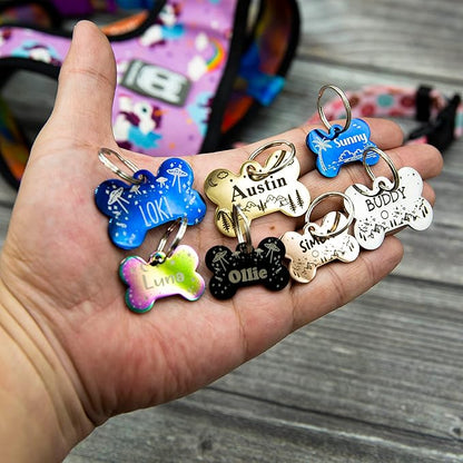 Personalized Dog Tag with 5 Lines of Custom Deep Engraved Durable Stainless Steel Pet ID Name Tag Designer Regular Size Bone