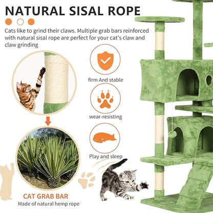 BestPet 54in Cat Tree Tower for Indoor Cats,Multi-Level Cat Furniture Activity Center with Cat Scratching Posts Stand House Cat Condo with Funny Toys for Kittens Pet Play House,Green