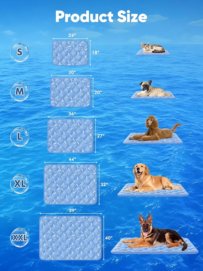 Rywell Dog Cooling Mat 2.0, Ocean Blue,59" x 40" Thick & Durable Cooling Mat for Extra Large Dogs, Long-Lasting Cool with Waterproof & Color-Changing Arc-Chill Tech (Q-Max>0.5) Washable& Non-Toxic