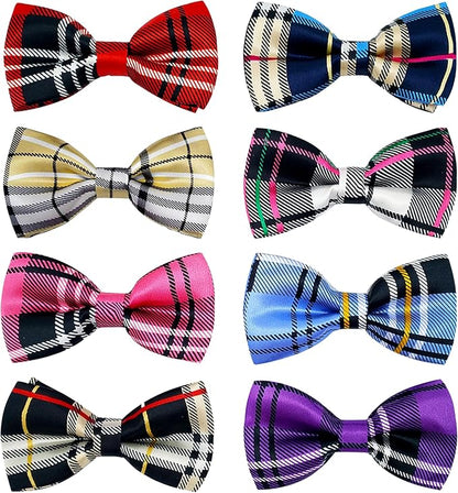 PET SHOW 8pcs Plaid Small Dogs Collar Bow Ties Puppies Cats Collar Charms Accessories Slides Attachment Bowties for Birthday Wedding Parties Assorted