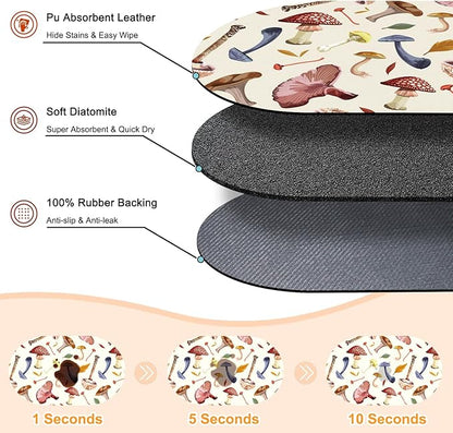 Dog Food Mat 20''x12'', Small Pet Feeding Mat, Non-Slip Rubber Pet Food Mat, Absorbent Cat Dog Water Bowl Mat for Messy Drinkers, Dogs Bowl Placemat for Food and Water, Mushroom