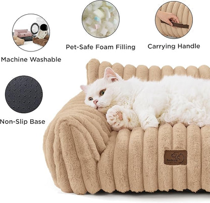 Bedsure ComfyFleece™ Cute Dog Couch for Medium Dogs - As Seen on TV on Good Day New York, Dog Couch Bed with Removable, Washable Cover, Supportive Pet Sofa, for Medium Large Dogs, 36inch, Sandy Beige