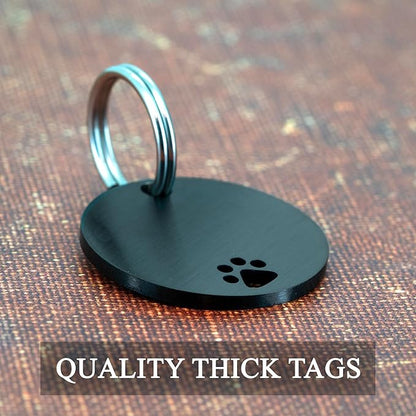 Ultra Joys Dog Tags Personalized for Pets - Hollow Paw Custom Pet ID Tag - Engraved Dog Tag for Small, Large Dogs - Large Round in Black
