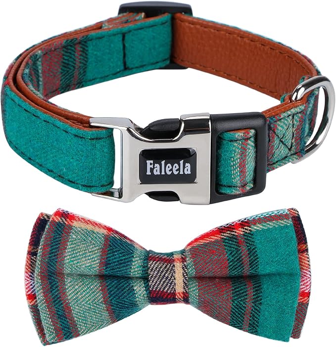 Faleela Cute Soft Girl Christmas Dog Collar with Bow, Bowtie Dog Collar for Boy,Detachable Adjustable Collar for Small Medium Large Pet