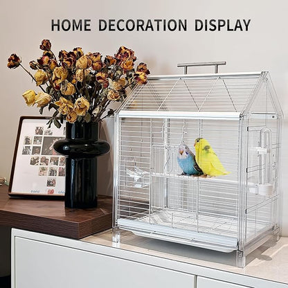 20.5 inch Small Bird Cage, Parrot Cage, Portable Bird Carrier, Travel Carrier Cage for Home, Outing, Pet Clinic, Temporary Placement, for Small Medium Birds(White)